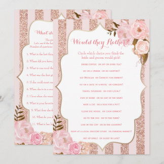 Invitation 2 jeux de baby shower Rose Gold et Rose