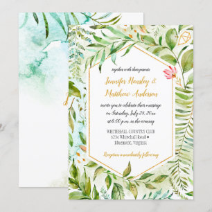 Invitation #2 Mariage des plantes de couleur vert rose géomét