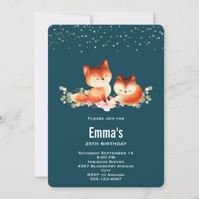 Invitation 2 mignons et confortables petits renards roux d'an (Devant)