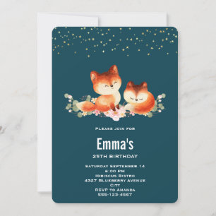Invitation 2 mignons et confortables petits renards roux d'an