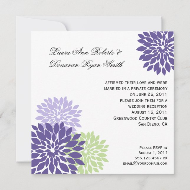 Invitation #2 Pétales de Fleur Violettes Lavande Verte (Devant)