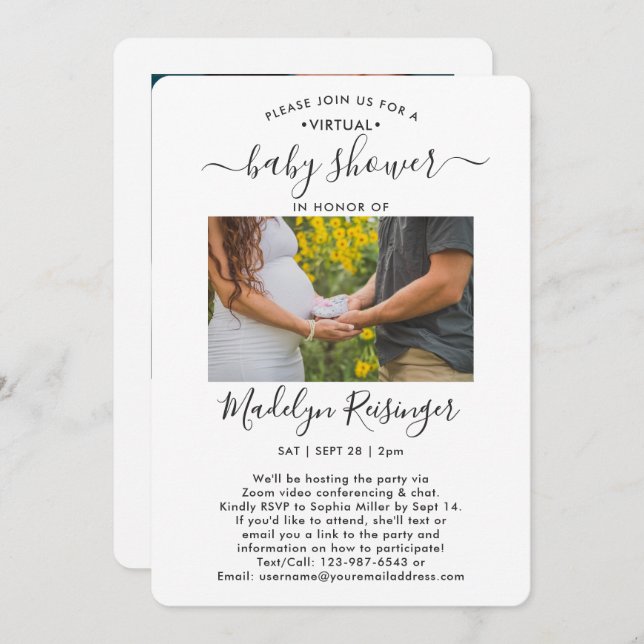 Invitation 2 Photo Baby shower d'interurbain virtuel par cour (Devant / Derrière)