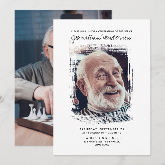 Invitation 2-Photo Célébration de la vie / Funérailles / Mémo (Devant / Derrière)