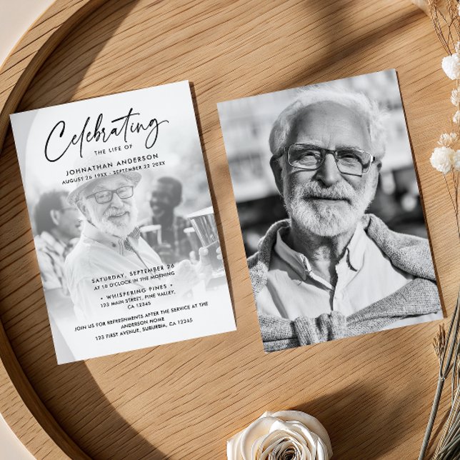Invitation 2-Photo Célébration de la vie / Funérailles / Mémo (Créateur téléchargé)
