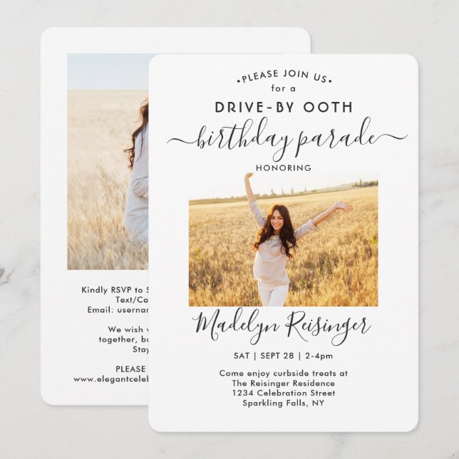 Invitation 2 Photo Drive By Social Distancing Birthday Party (Devant / Derrière)