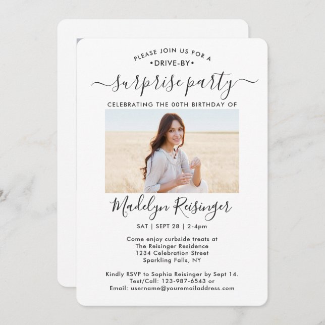 Invitation 2 Photo Drive-By Surprise Anniversaire Parade (Devant / Derrière)