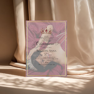 Invitation 2 Photo Elégant Princesse Quinceañera en Or 