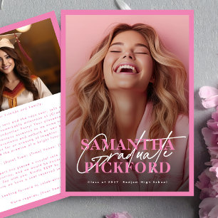 Invitation 2 Photo en face Pink College Graduation Party