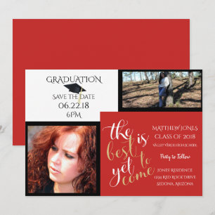 Invitation 2 PHOTO et CHOISIR LA COULEUR Rouge blanc Graduati