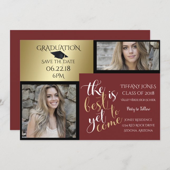 Invitation 2 PHOTO ET CHOISISSEZ VOTRE COULEUR Bourgogne (Devant / Derrière)