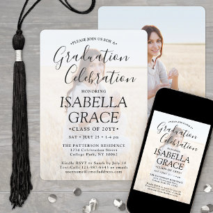 Invitation 2 Photo Graduation Party Simple Black Text Overlay