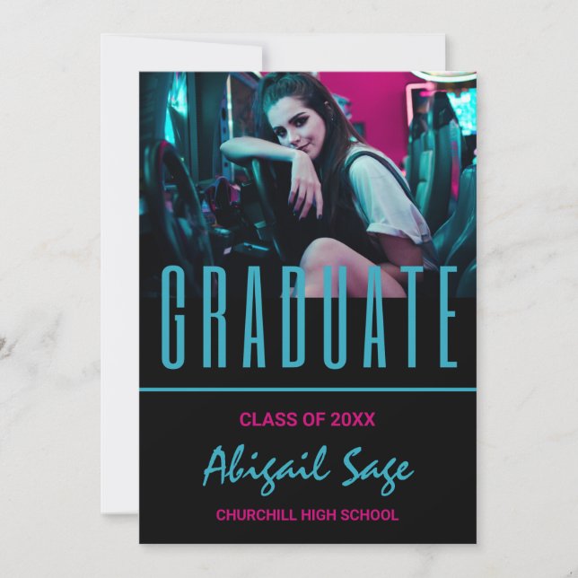 Invitation 2 Photo Moderne tendance Aqua Rose noir Graduation (Devant)