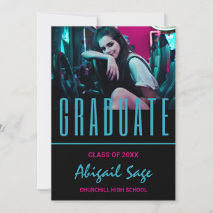 Invitation 2 Photo Moderne tendance Aqua Rose noir Graduation