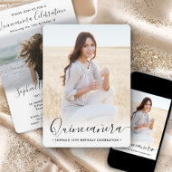 Invitation 2 Photo Quinceanera Élégant Script 15e anniversair