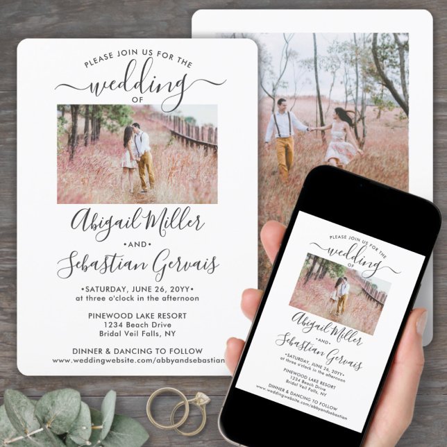 Invitation 2 Photo Simple Moderne Calligraphie Mariage élégan (Créateur téléchargé)