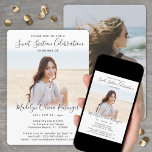 Invitation 2 Photo Sweet 16 Chic Moderne Élégant Script<br><div class="desc">Famille Invitation et amis à une élégante fête Sweet 16ème anniversaire pour elle avec cette élégante invitation photo moderne 2. Tout le texte est simple à customiser. (CONSEIL EN MATIÈRE DE PLACEMENT D'IMAGE : Une façon simple de centrer une photo exactement comment vous voulez est de la rogner avant de...</div>