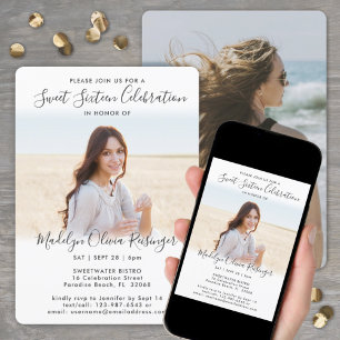 Invitation 2 Photo Sweet 16 Chic Moderne Élégant Script