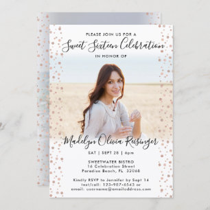 Invitation 2 Photo Sweet 16 Parties scintillant d'or rose mod