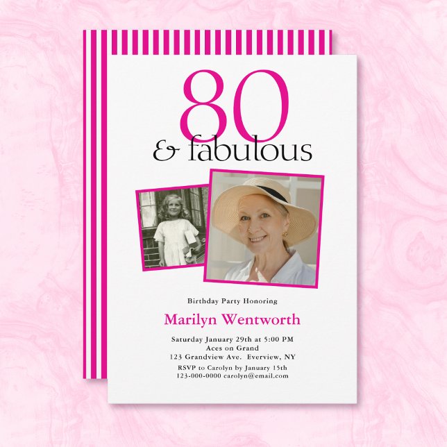 Invitation 2 Photo Typography Rose 80e Anniversaire (Créateur téléchargé)