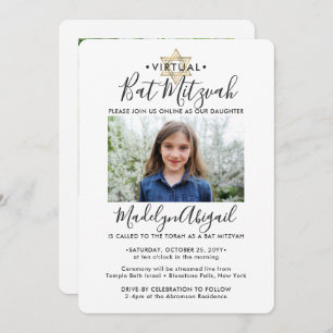 Invitation 2 Photo Virtual Drive-by Bat mitzvah Modern Zoom