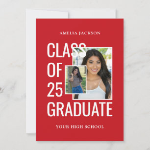 Invitation 2 Photos Classe De 25 Red & White Open House