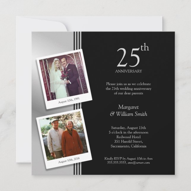 Invitation 2 Photos Fête des 25 ans de mariage Argenté (Devant)