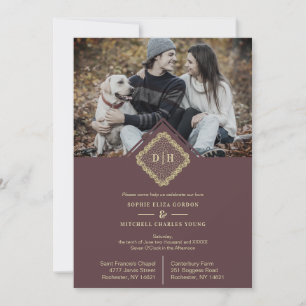 Invitation 2 Photos Initiales Mariages dentelle ornementale É