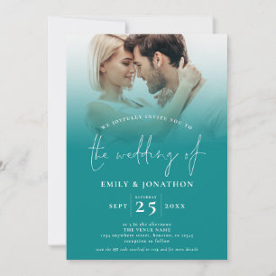 Invitation 2 Photos QR Jewel Tone Turquoise Purple Mariage
