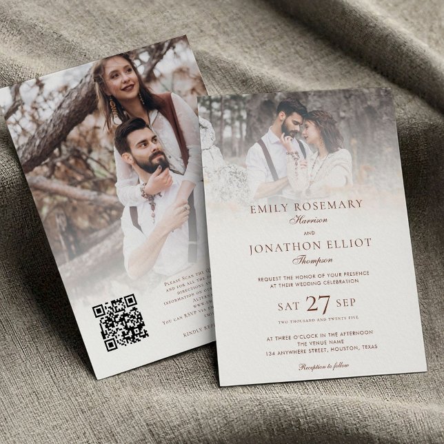 Invitation 2 Photos superposer le code QR Mariage officiel (front and back view)