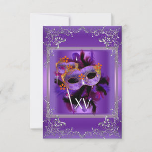 Invitation 2 Réception Quinceanera Masque de Mascarade Violet