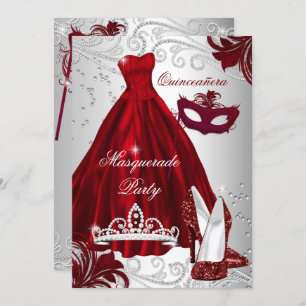 Invitation 2 Robe d'argent de Bourgogne mascarade Quinceanera