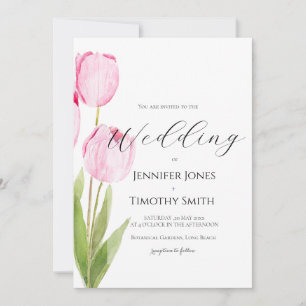 Invitation 2 tulipes roses aquarelle
