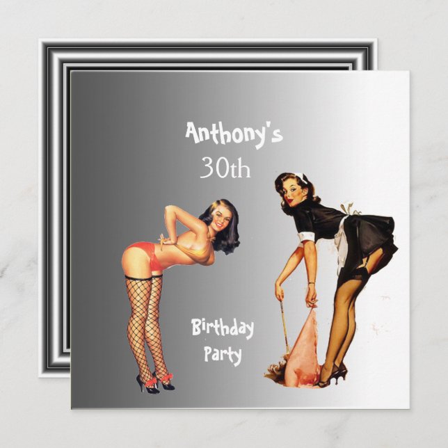 Invitation 2 White Pin-up Girls Birthday Party (Devant / Derrière)