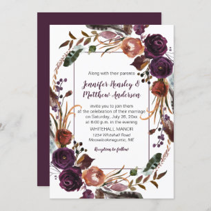 Invitation #2Beurre Rouille pourpre foncé Roses Mariage de co