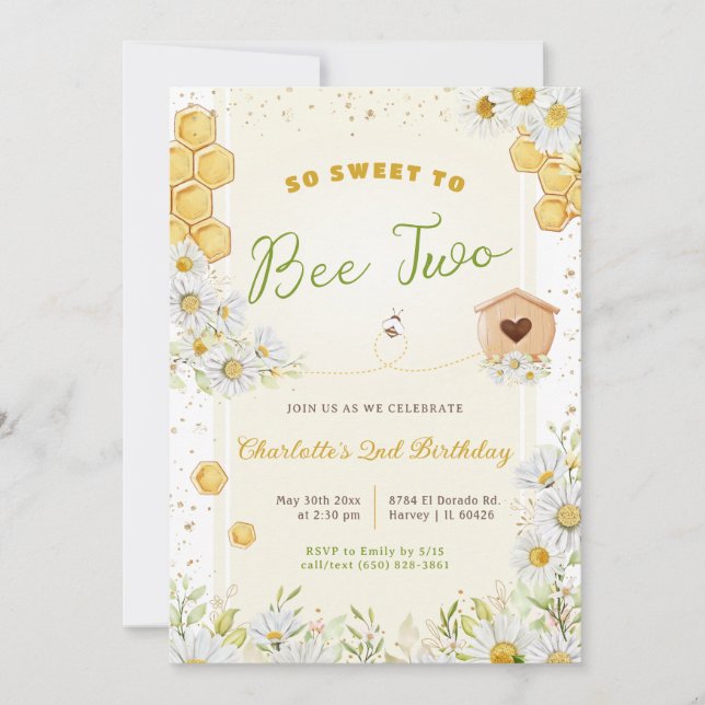 Invitation 2e Anniversaire Abeille Douce Deux Fille Bumblebee (Devant)