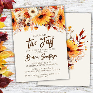 Invitation 2e anniversaire beige floral automnal
