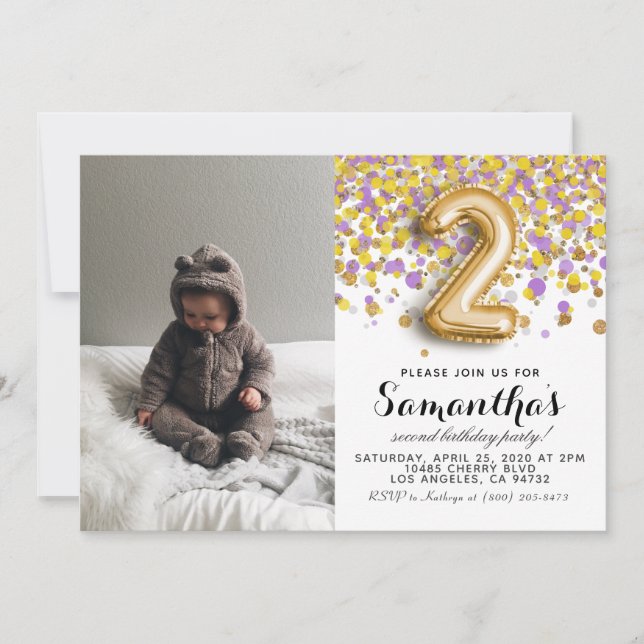Invitation 2e anniversaire Confetti Portrait (Devant)