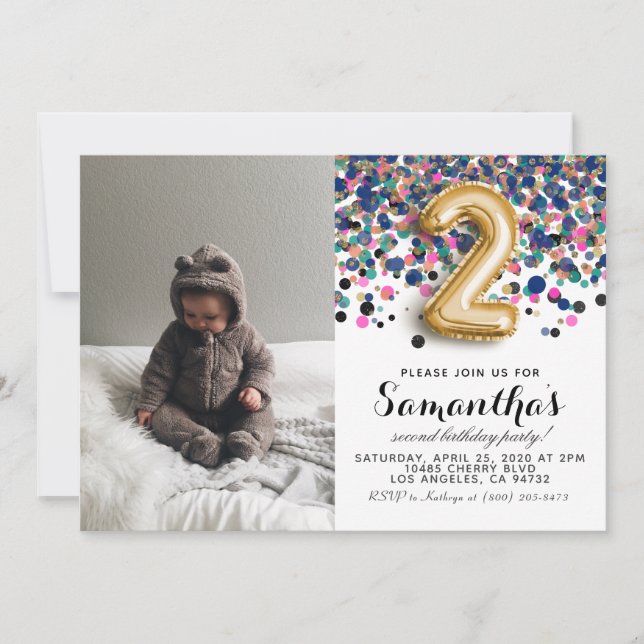 Invitation 2e anniversaire Confetti Portrait (Devant)