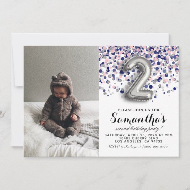 Invitation 2e anniversaire Confetti Portrait (Devant)