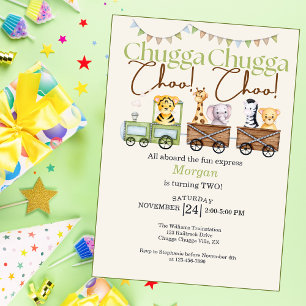 Invitation 2e anniversaire Cute Chugga Watercolor Animal Trai