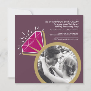 Invitation 2e anniversaire de la fête bague de grenat deux ph