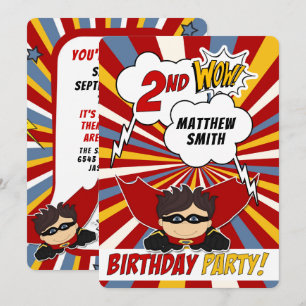 Invitation 2e anniversaire de la fête Superhero Red Comic pou