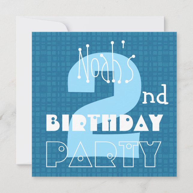 Invitation 2e anniversaire de l'enfant Bleu blanc de deux ans (Devant)