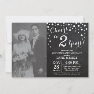 Invitation 2e anniversaire de mariage ardoise noir argent