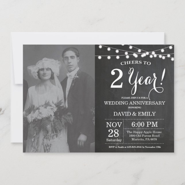 Invitation 2e anniversaire de Mariage Chalkboard photo (Devant)