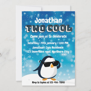 Invitation 2e anniversaire Deux Cool Penguin Boy