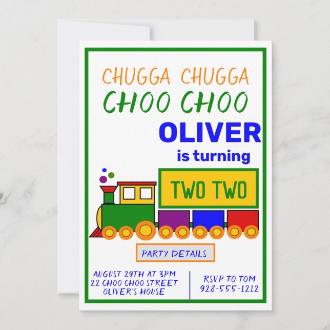 Invitation 2e anniversaire du garçon Chugga Choo Choo (Devant)
