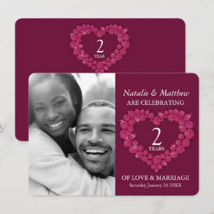 Invitation 2e anniversaire du Mariage Garnet photo rouge