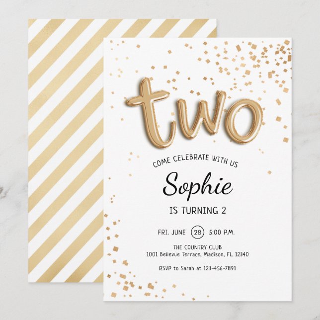 Invitation 2e anniversaire - Gold White (Devant / Derrière)