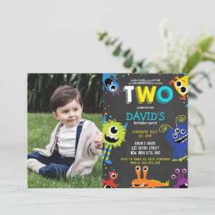 Invitation 2e anniversaire Petit Monster Chalkboard photo